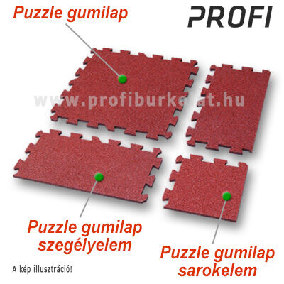 A professzionális vörös színű puzzle gumiburkolat összeállítása különféle elemekből.